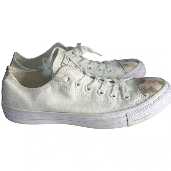 Converse All Star Low Women's Size 6 White + Distressed Rose Gold Sneakers Shoes - Picture 1 of 10